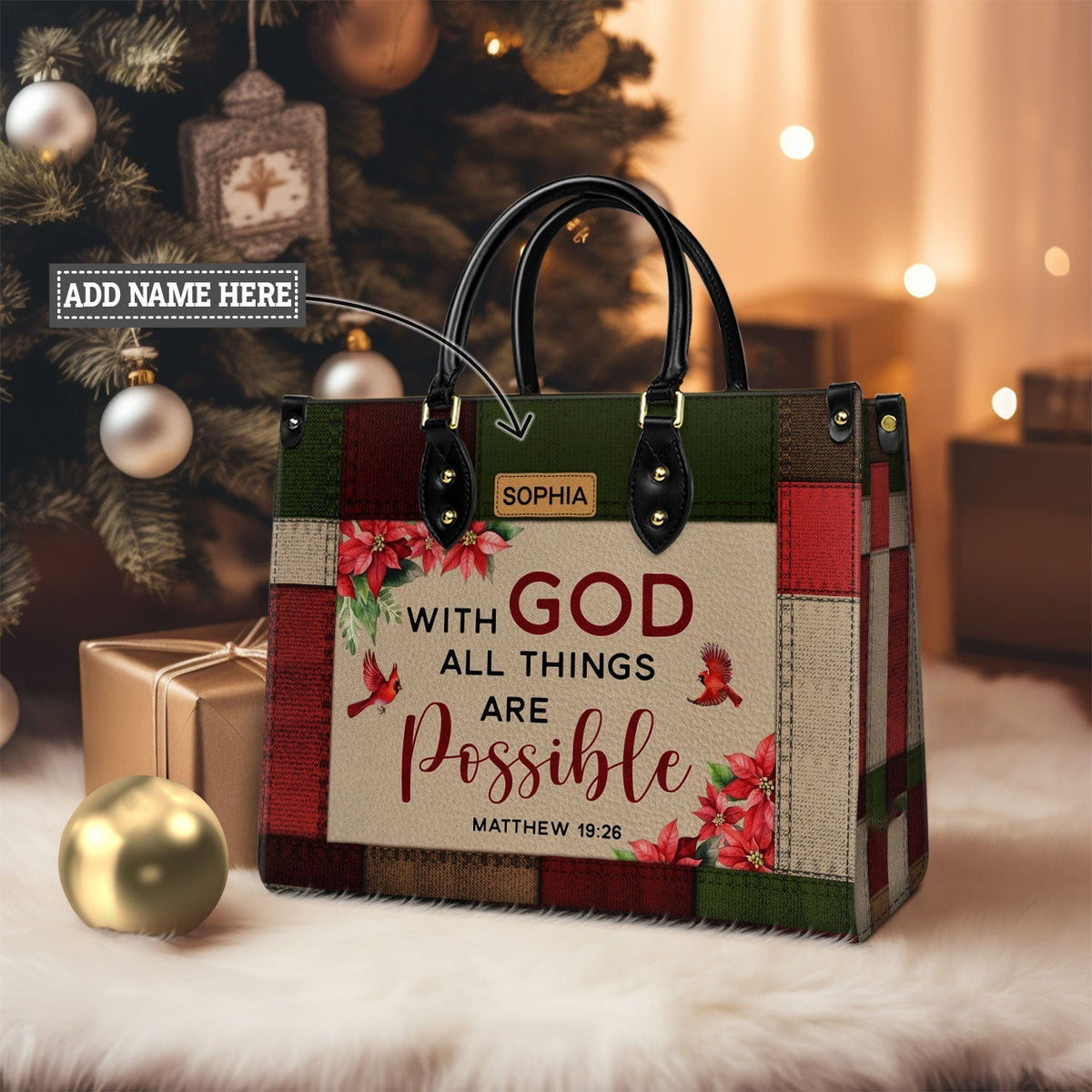 With God All Things Are Possible Leather Handbag
