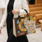 Psalm 46:10 Sunflower Butterfly Leather Handbag