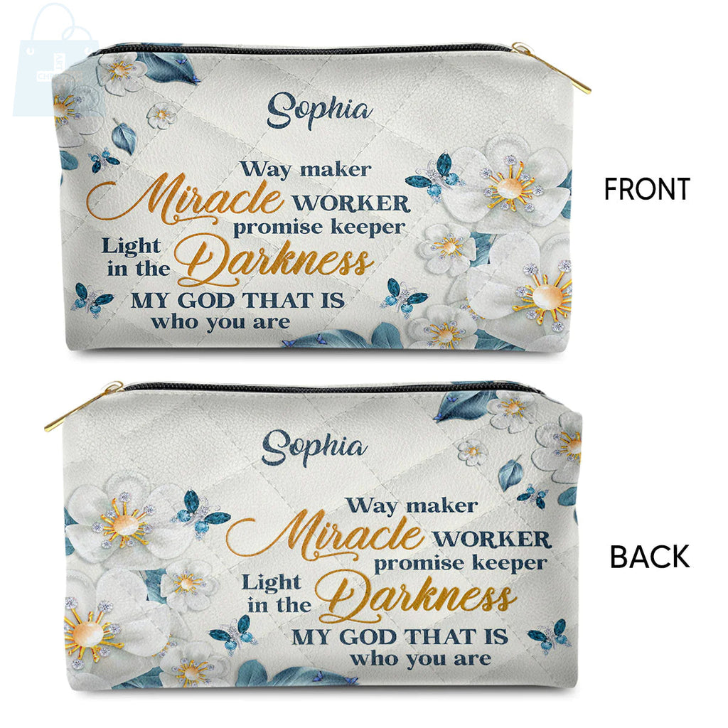 Way Maker Floral Leather Cosmetic Bag