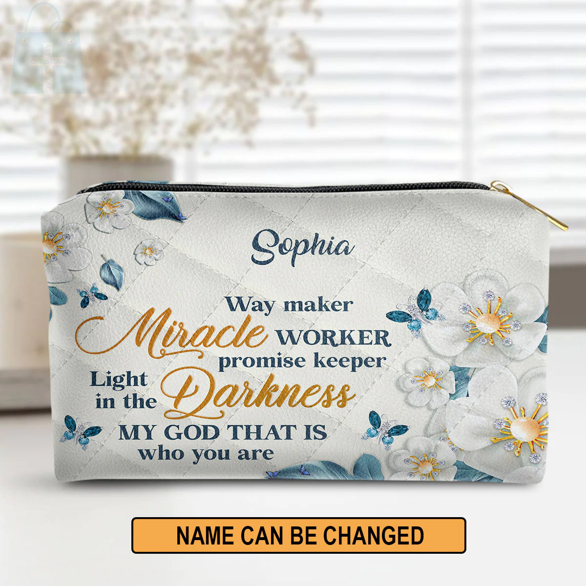 Way Maker Floral Leather Cosmetic Bag