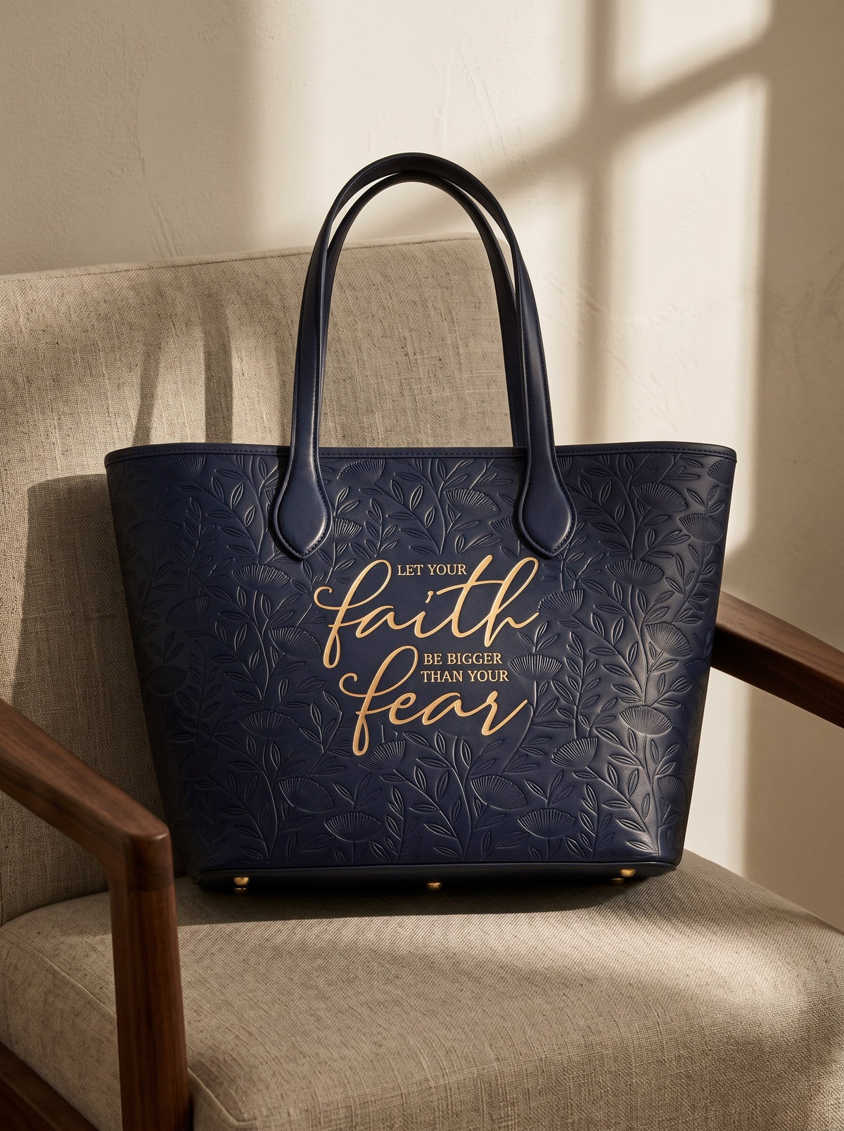 "Faith Over Fear" Embossed Leather Tote Bag