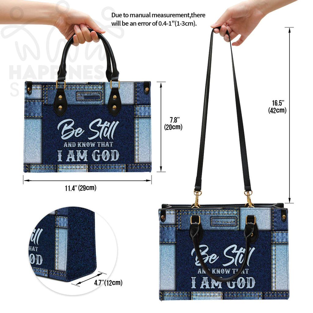 Personalized 'Be Still' Christian Leather Tote Bag