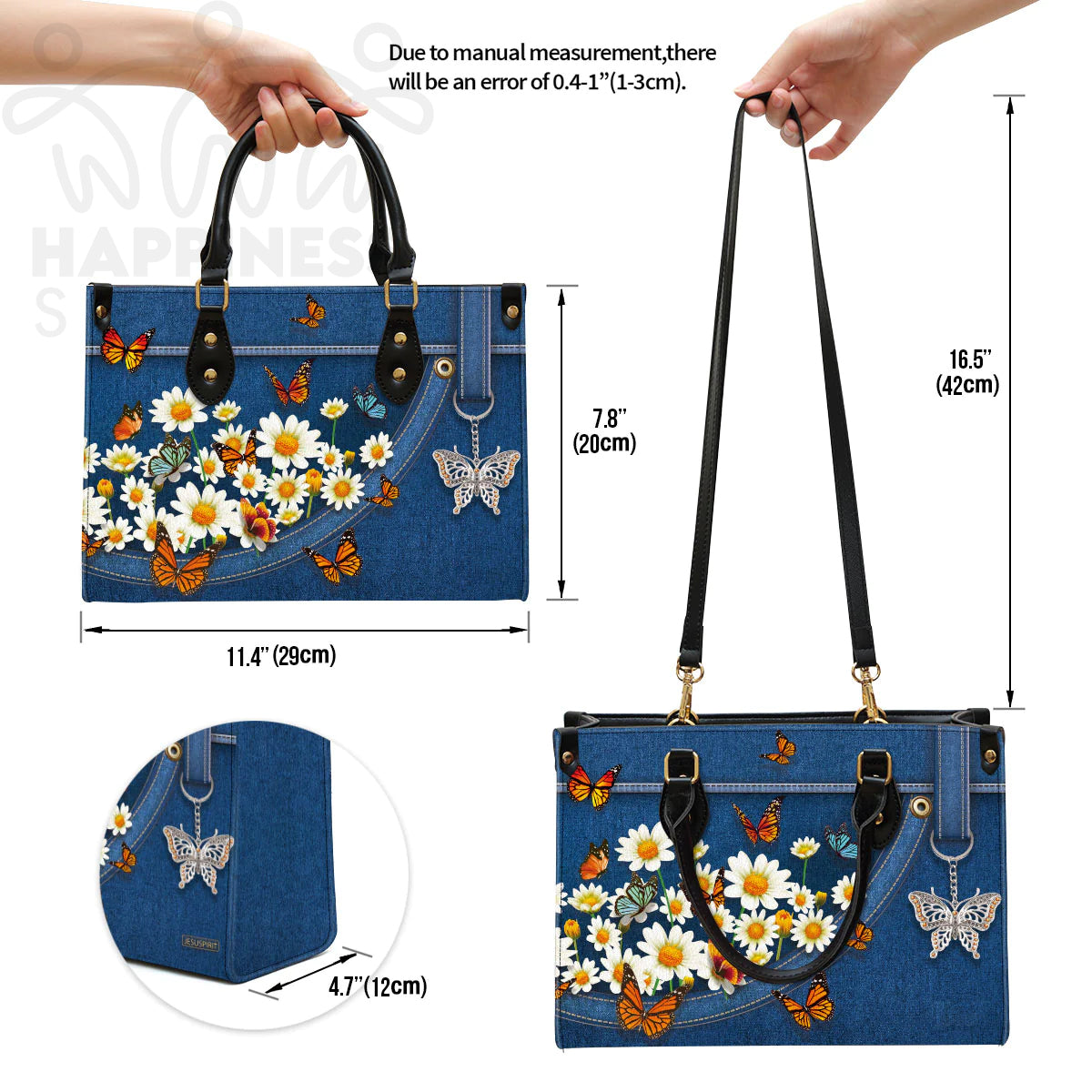 Daisy & Butterfly Personalized Leather Tote Bag