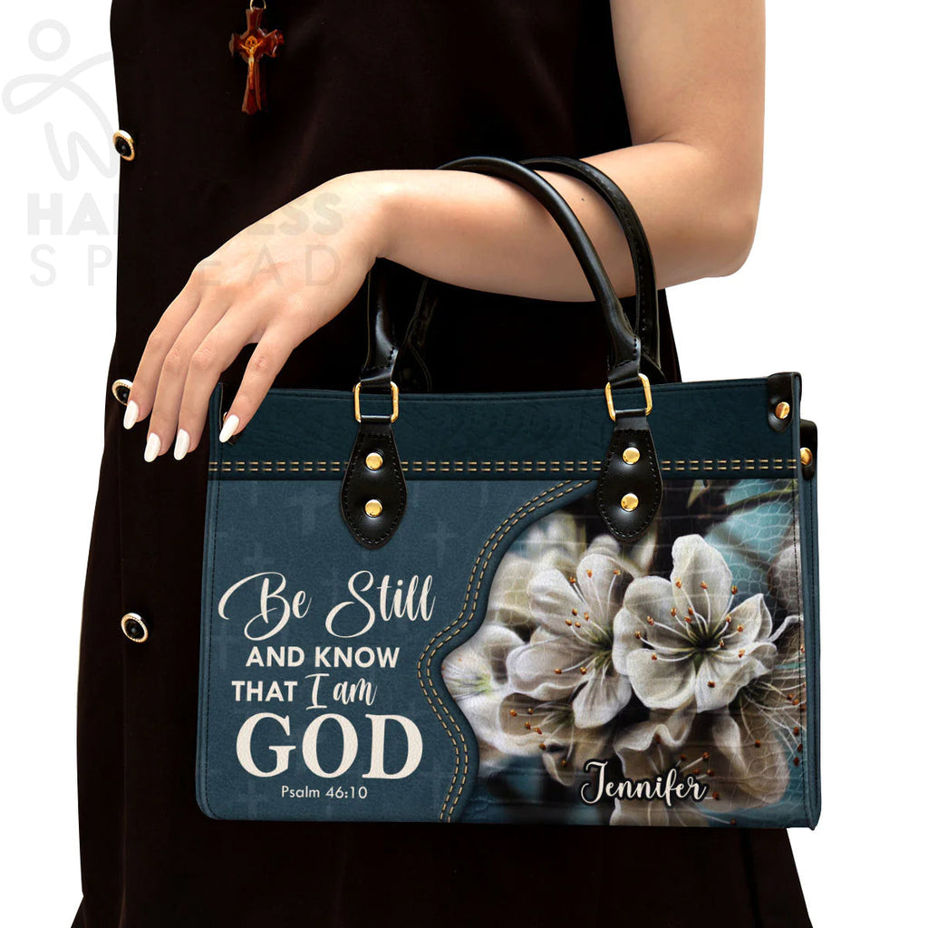 Be Still And Know Personalized Leather Tote Bag