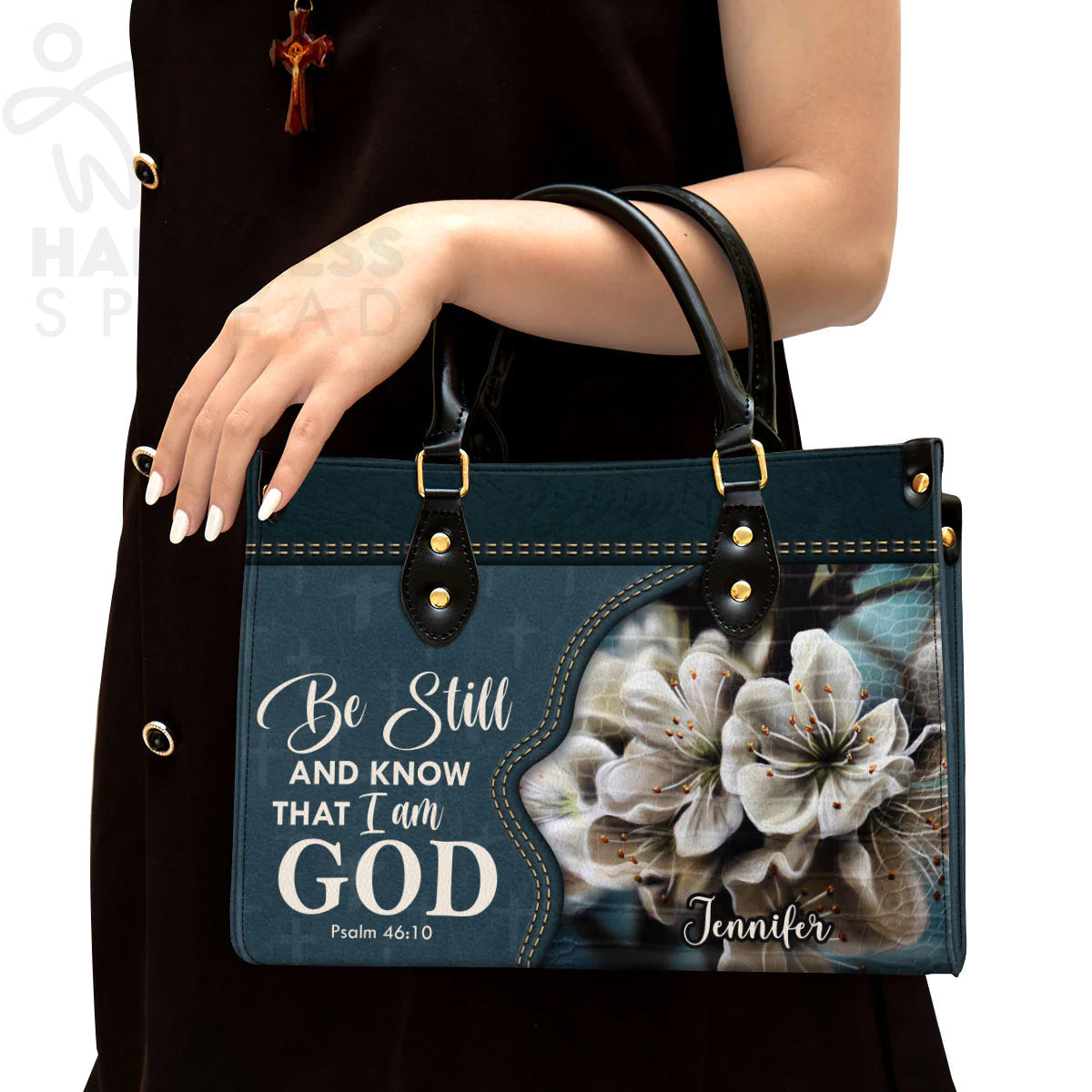 Be Still And Know Personalized Leather Tote Bag