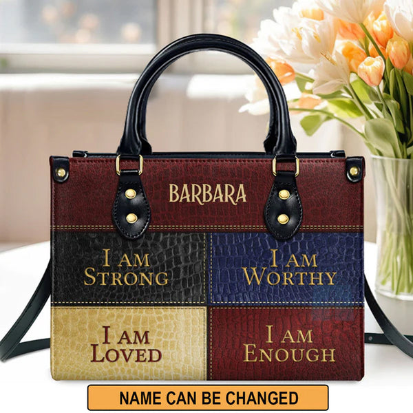 Personalized I Am Enough Leather Tote Bag