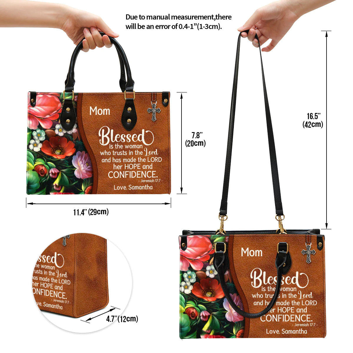 Blessed Is The Woman Personalized Leather Handbag