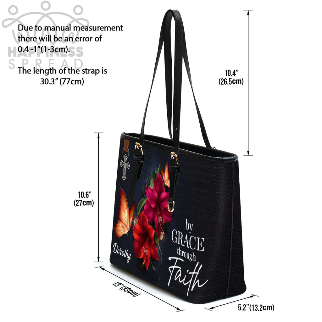 Personalized By Grace Through Faith Leather Tote