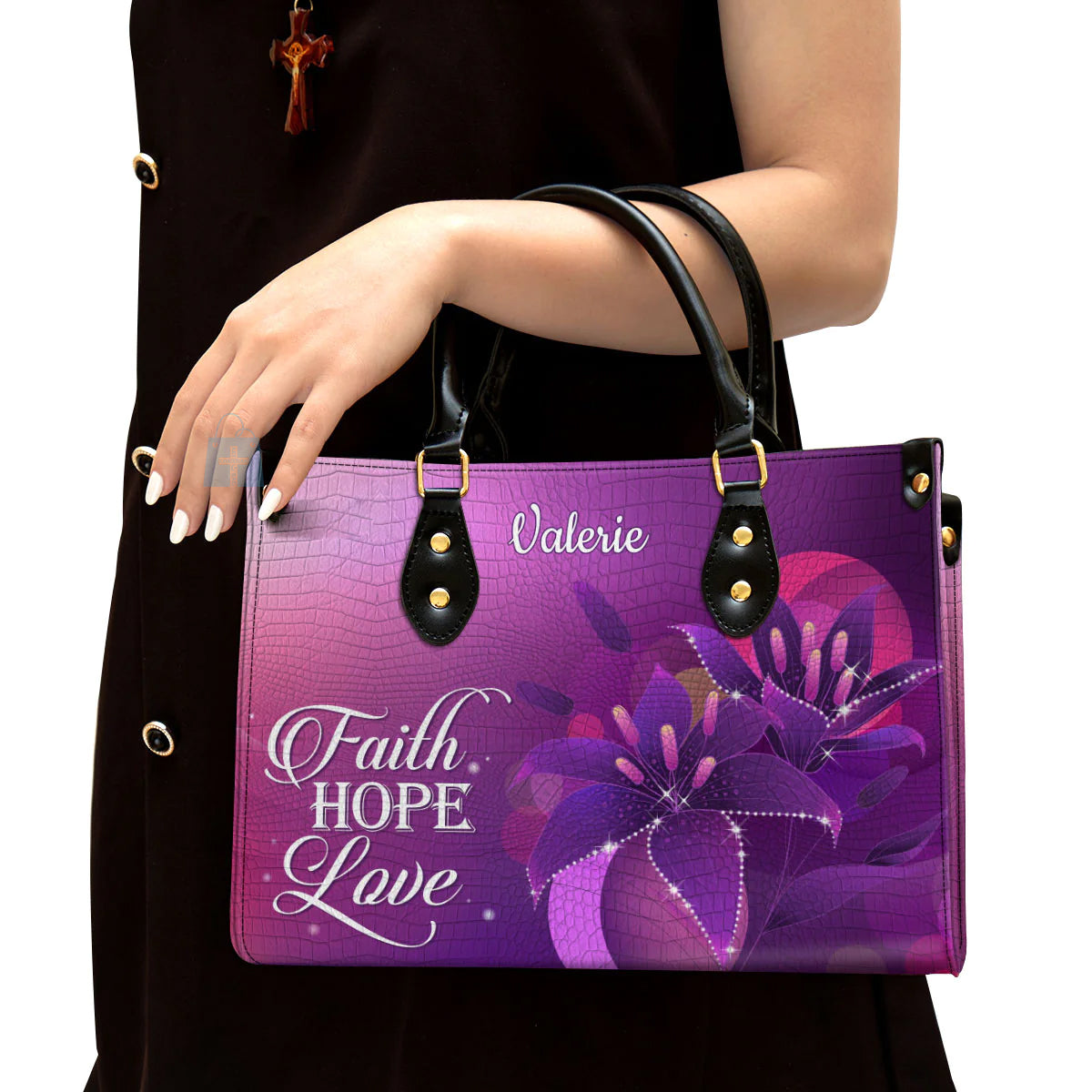 Personalized Faith Hope Love Leather Tote Bag
