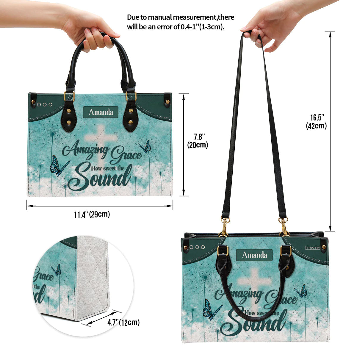 Amazing Grace Personalized Leather Tote Bag