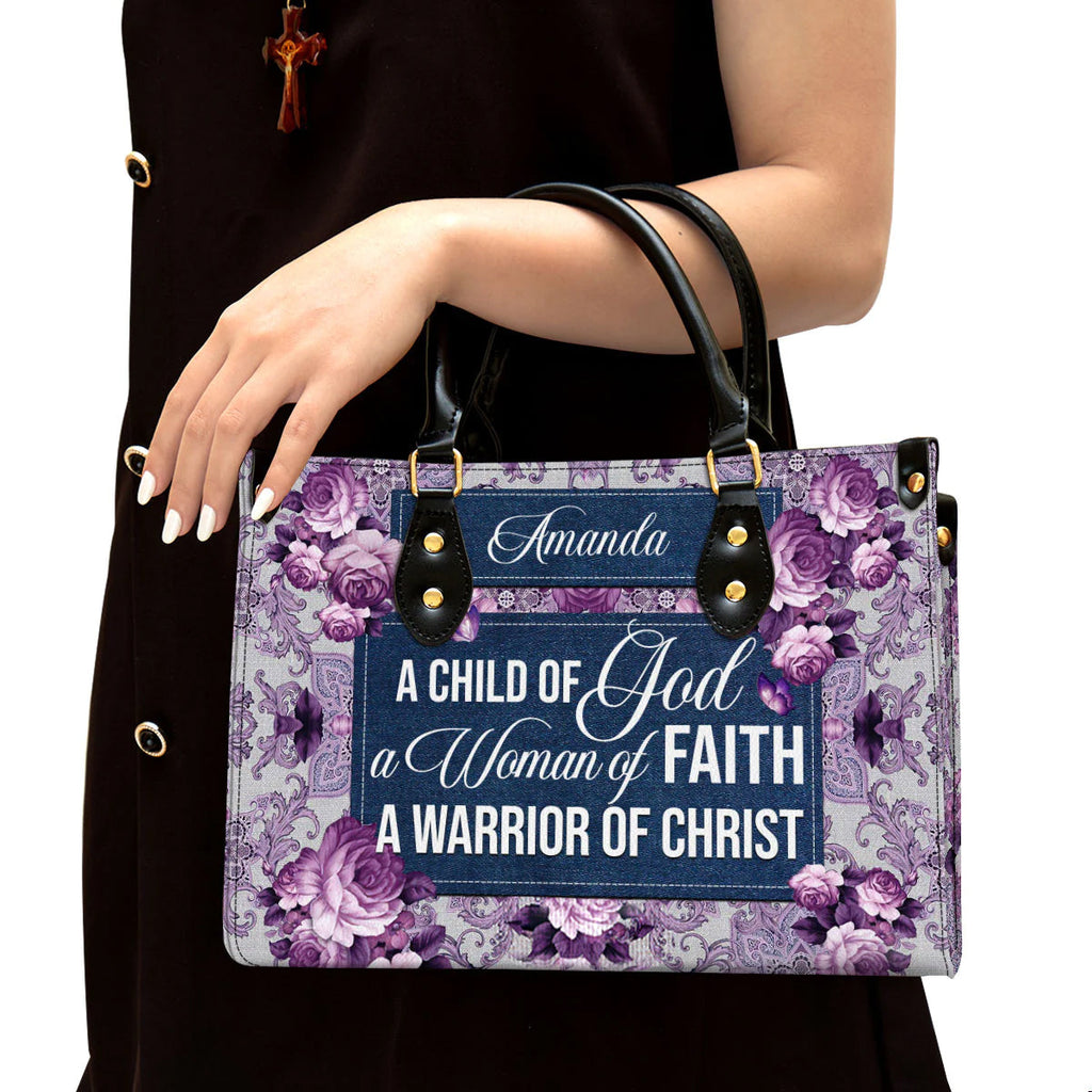 A Child of God Woman of Faith Leather Tote Bag