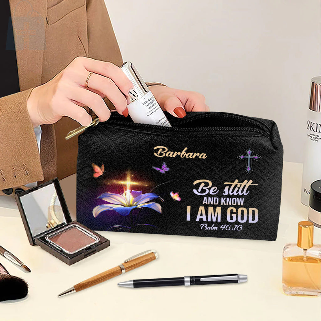 Be Still And Know Christian Leather Makeup Bag