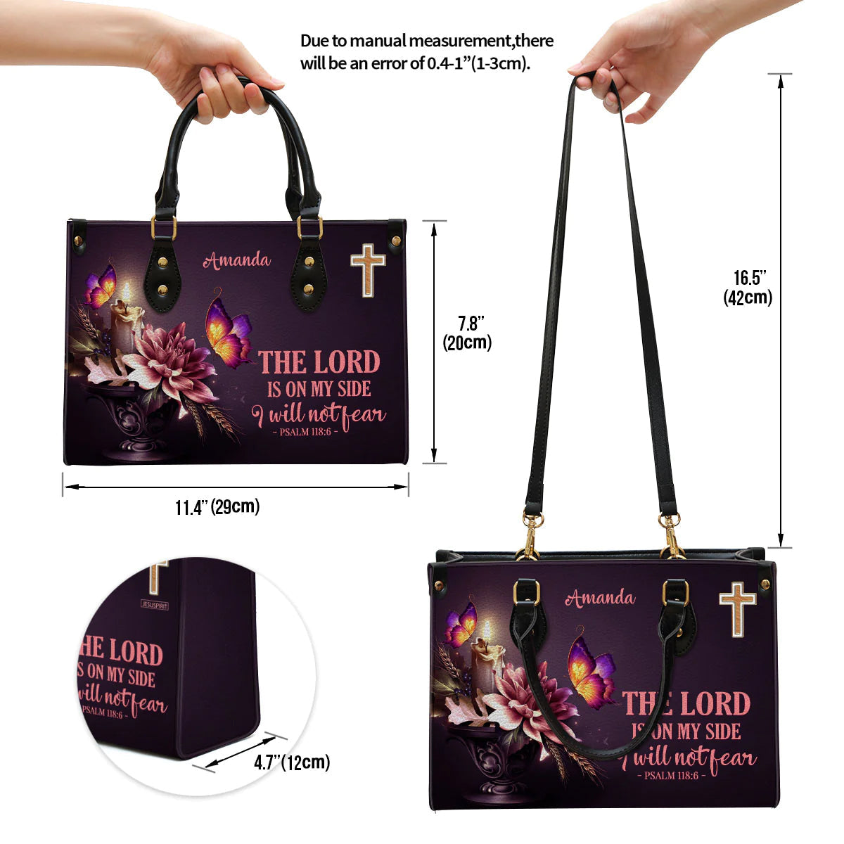 Psalm 118:6 Custom Christian Leather Tote Bag