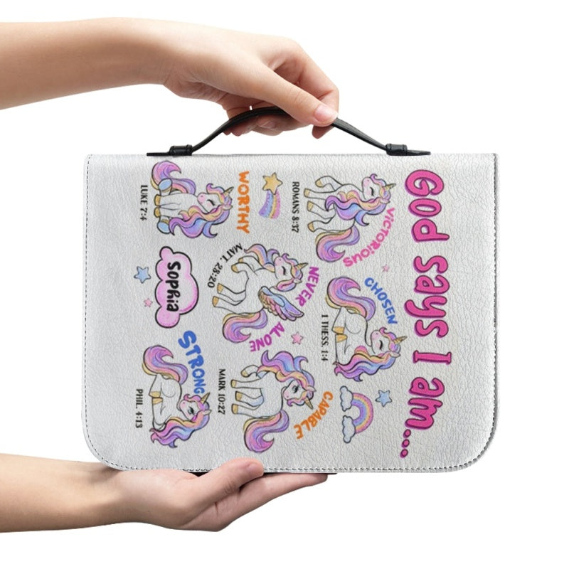 Personalized Pink Unicorn Bible Cover for Kids