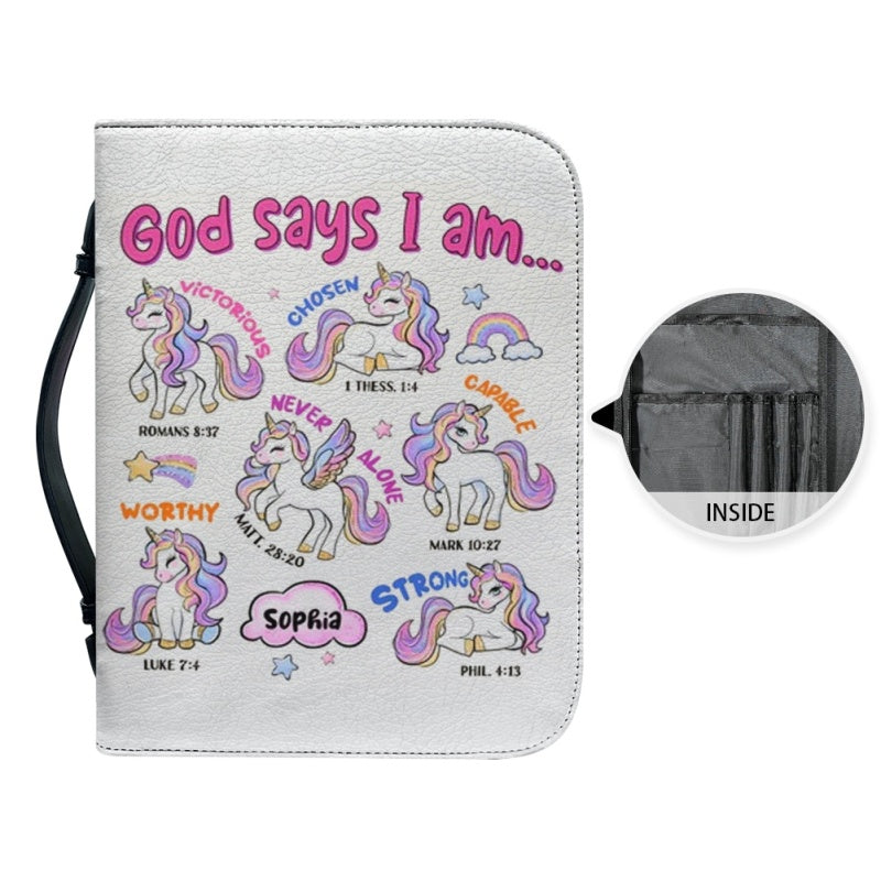 Personalized Pink Unicorn Bible Cover for Kids