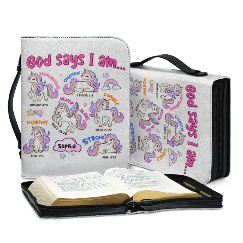 Personalized Pink Unicorn Bible Cover for Kids