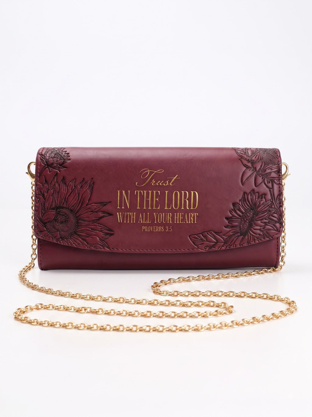 Proverbs 3:5 Embossed Leather Crossbody Clutch