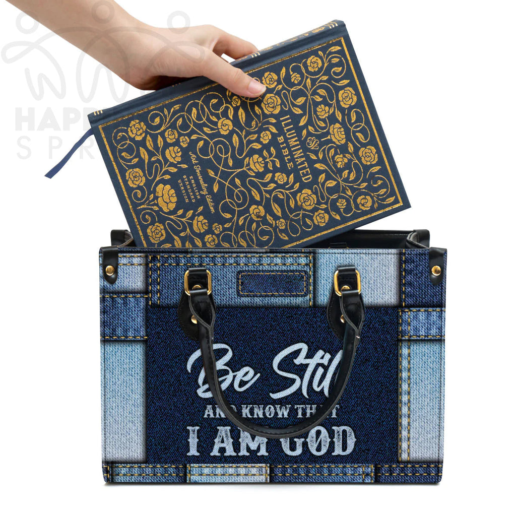 Personalized 'Be Still' Christian Leather Tote Bag