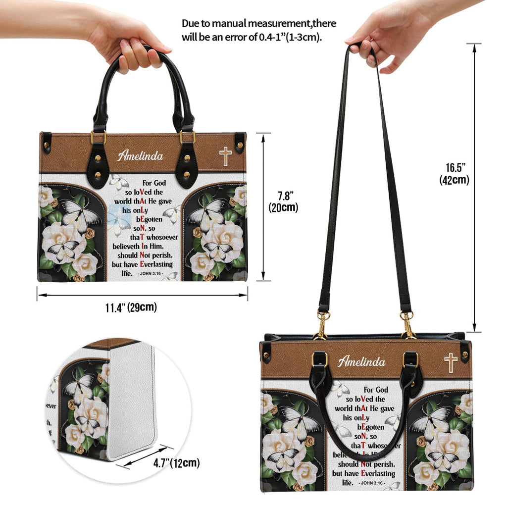 Personalized John 3:16 Christian Leather Tote