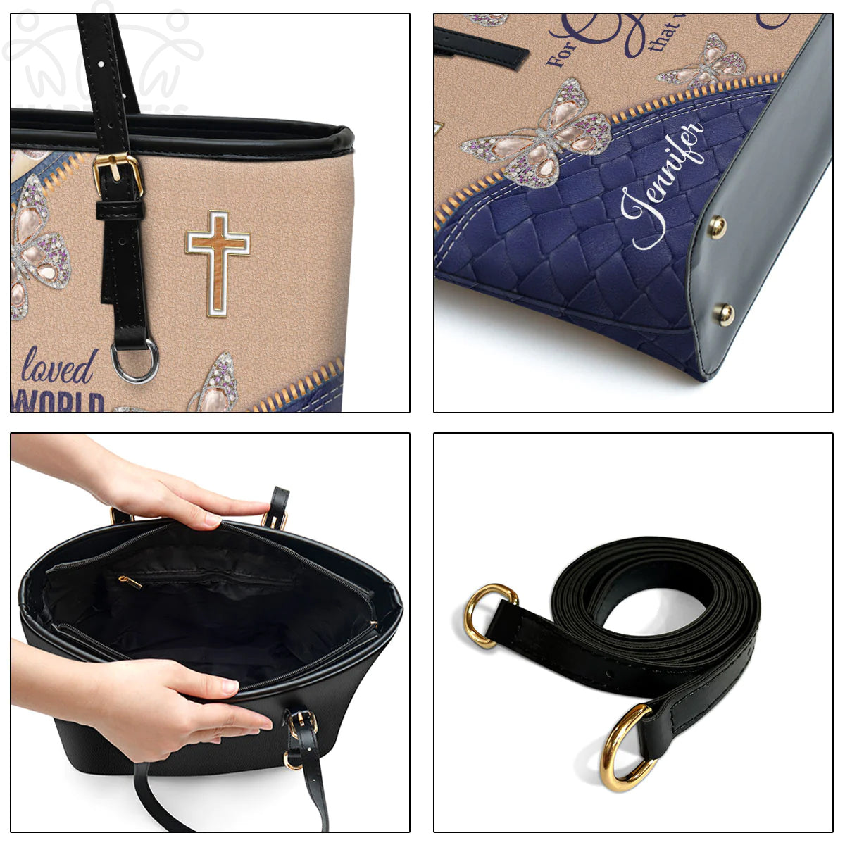 Personalized Christian Faith Leather Tote Bag