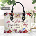 Psalm 118:14 Dragonfly Floral Leather Tote Bag