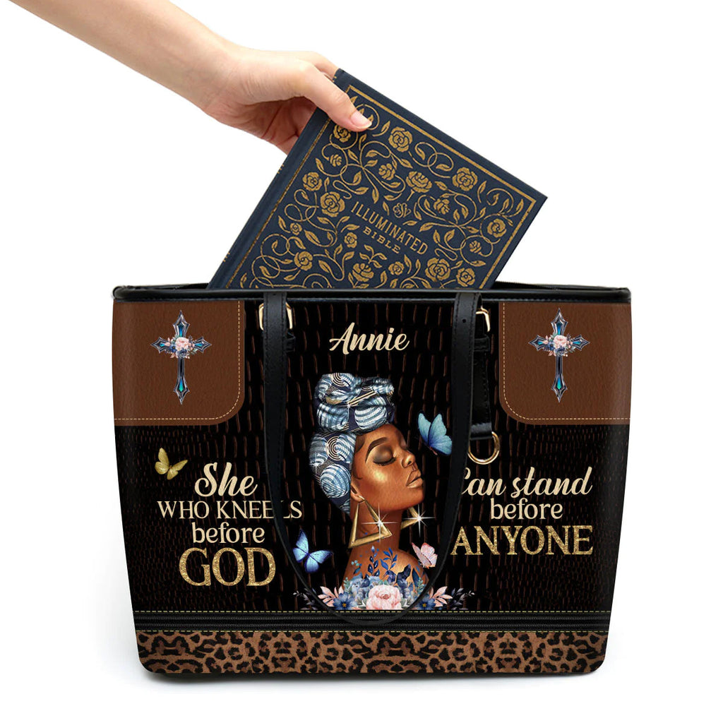 She Who Kneels Before God Leather Tote Bag