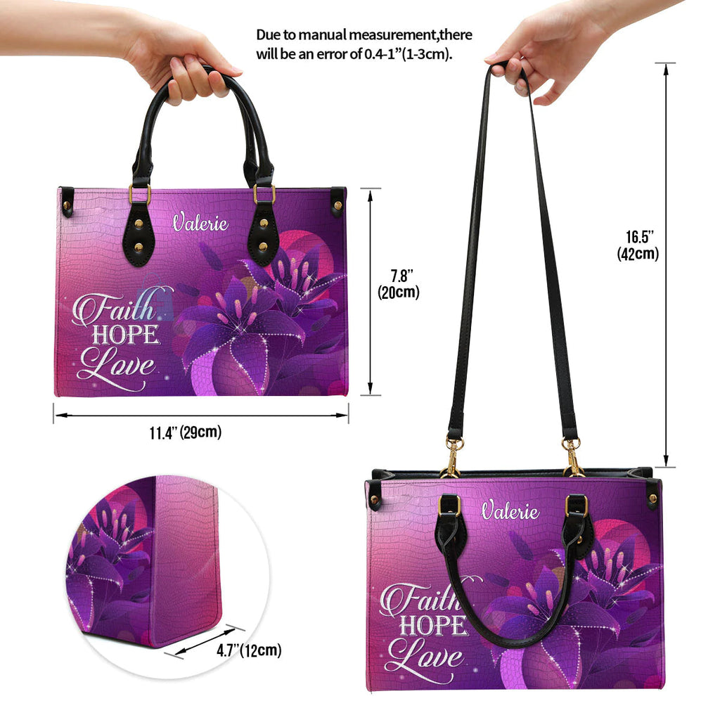 Personalized Faith Hope Love Leather Tote Bag