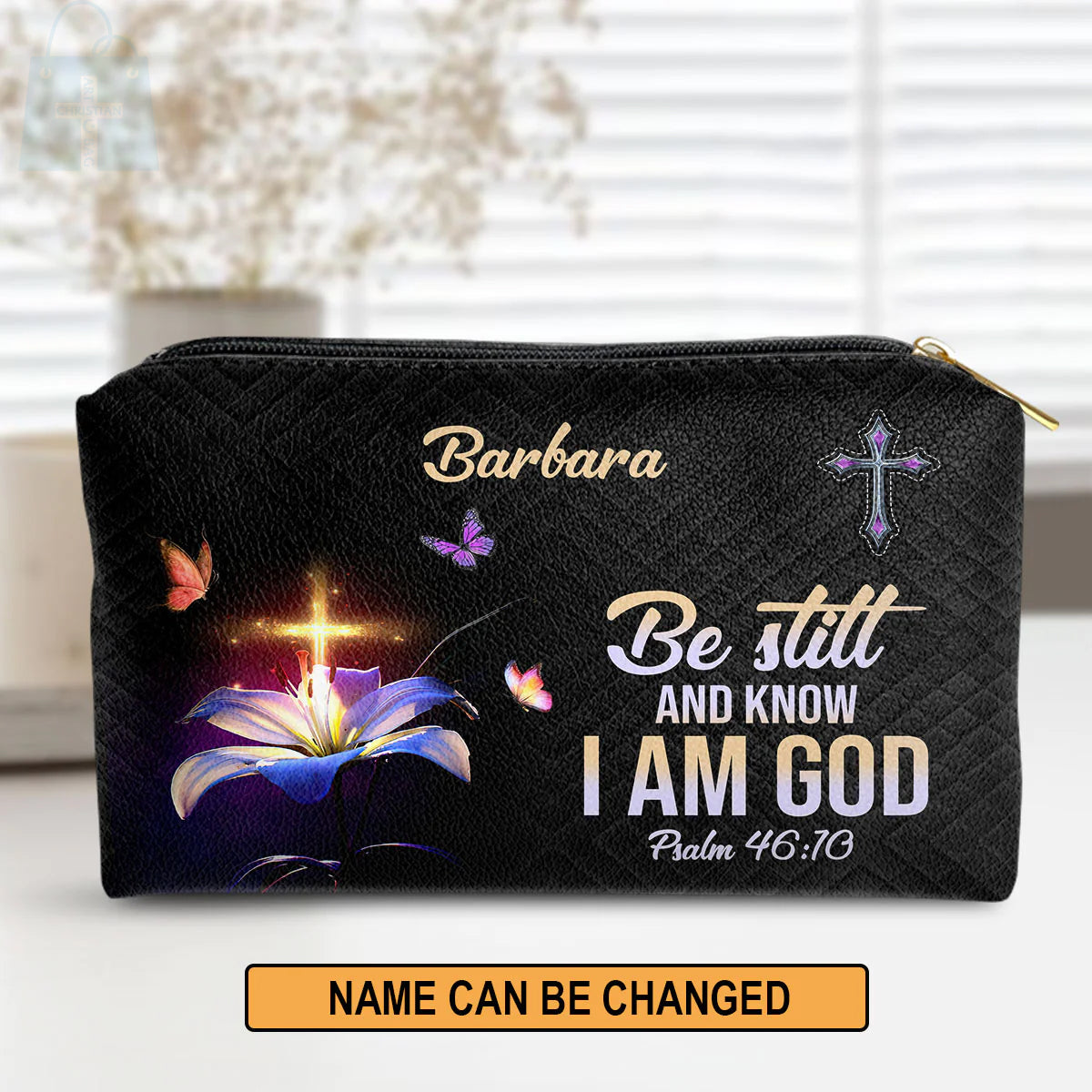 Be Still And Know Christian Leather Makeup Bag