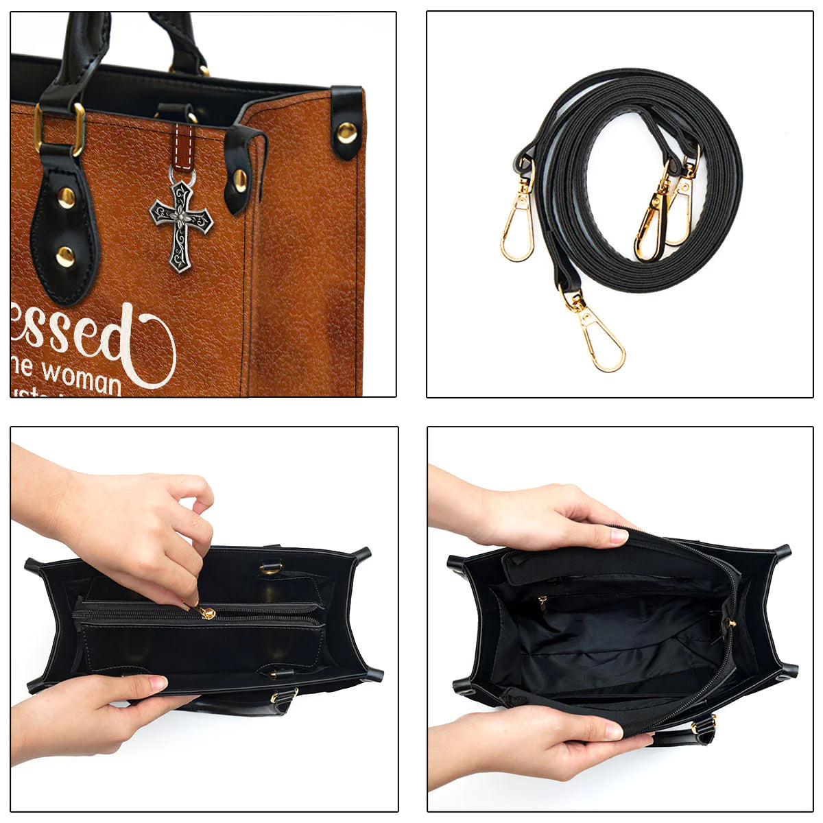 Blessed Is The Woman Personalized Leather Handbag