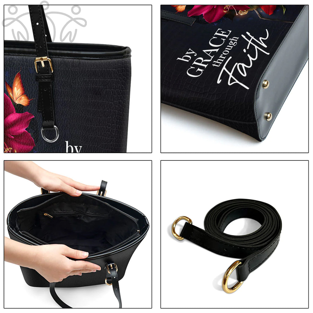Personalized By Grace Through Faith Leather Tote