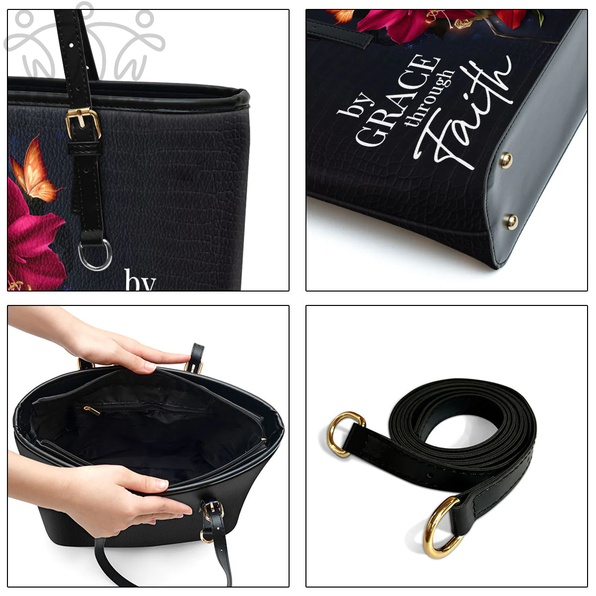 Personalized By Grace Through Faith Leather Tote
