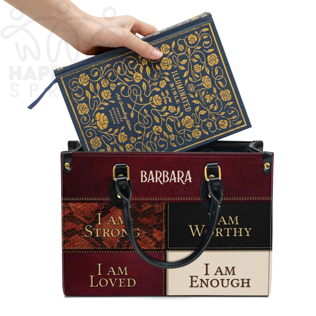 Personalized 'I Am Strong' Christian Leather Tote