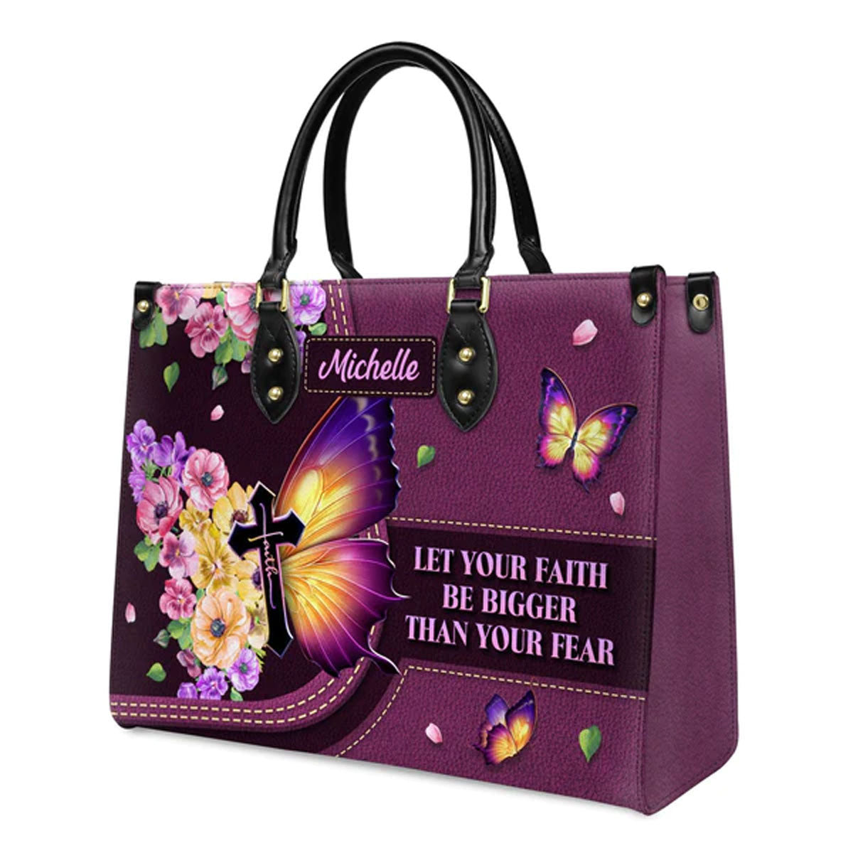 Faith Over Fear Personalized Leather Tote Bag