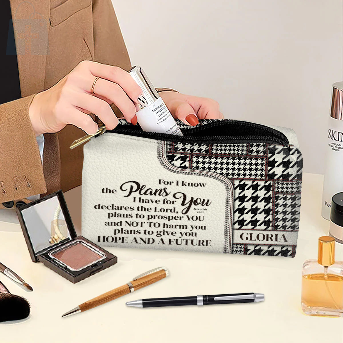 For I Know The Plans Leather Cosmetic Bag