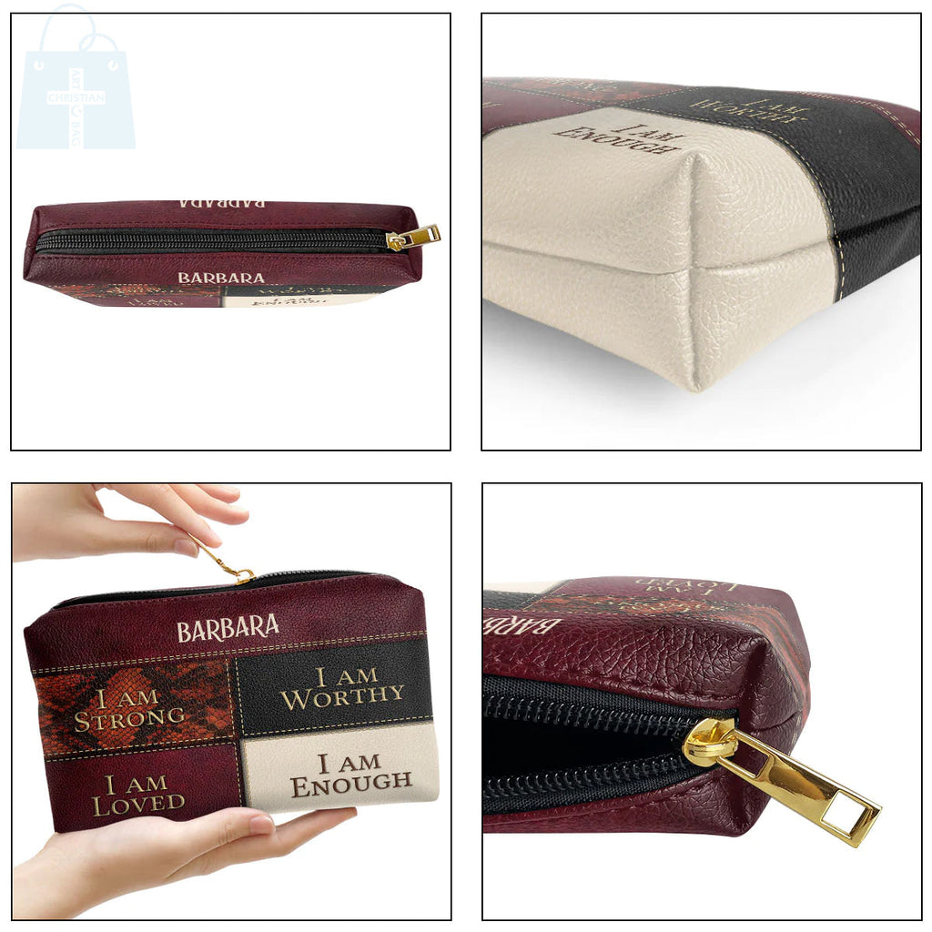 I Am Strong Personalized Leather Cosmetic Bag