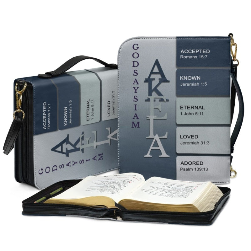 Personalized Silver Blue Name Meaning Bible Cover