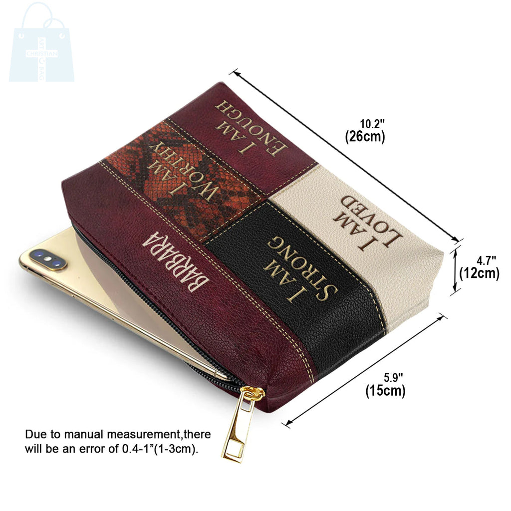 I Am Strong Personalized Leather Cosmetic Bag