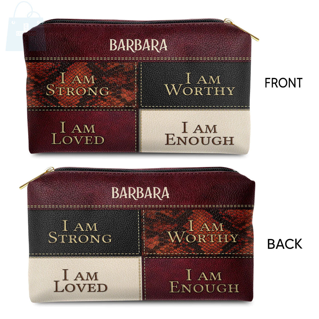 I Am Strong Personalized Leather Cosmetic Bag