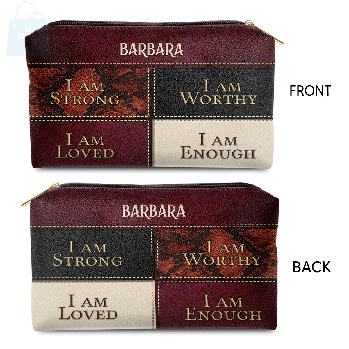 I Am Strong Personalized Leather Cosmetic Bag