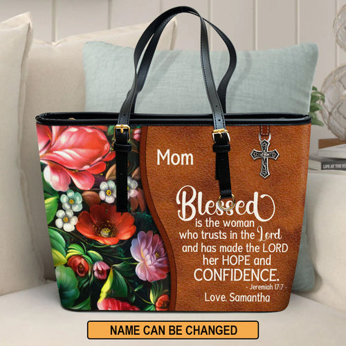 Blessed Is The Woman Personalized Leather Handbag