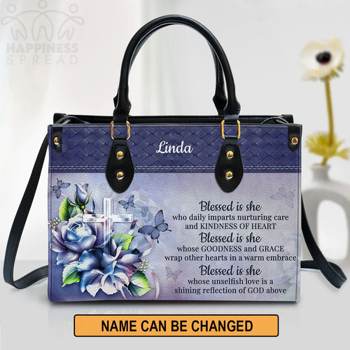 Blessed Is She Personalized Leather Tote Bag