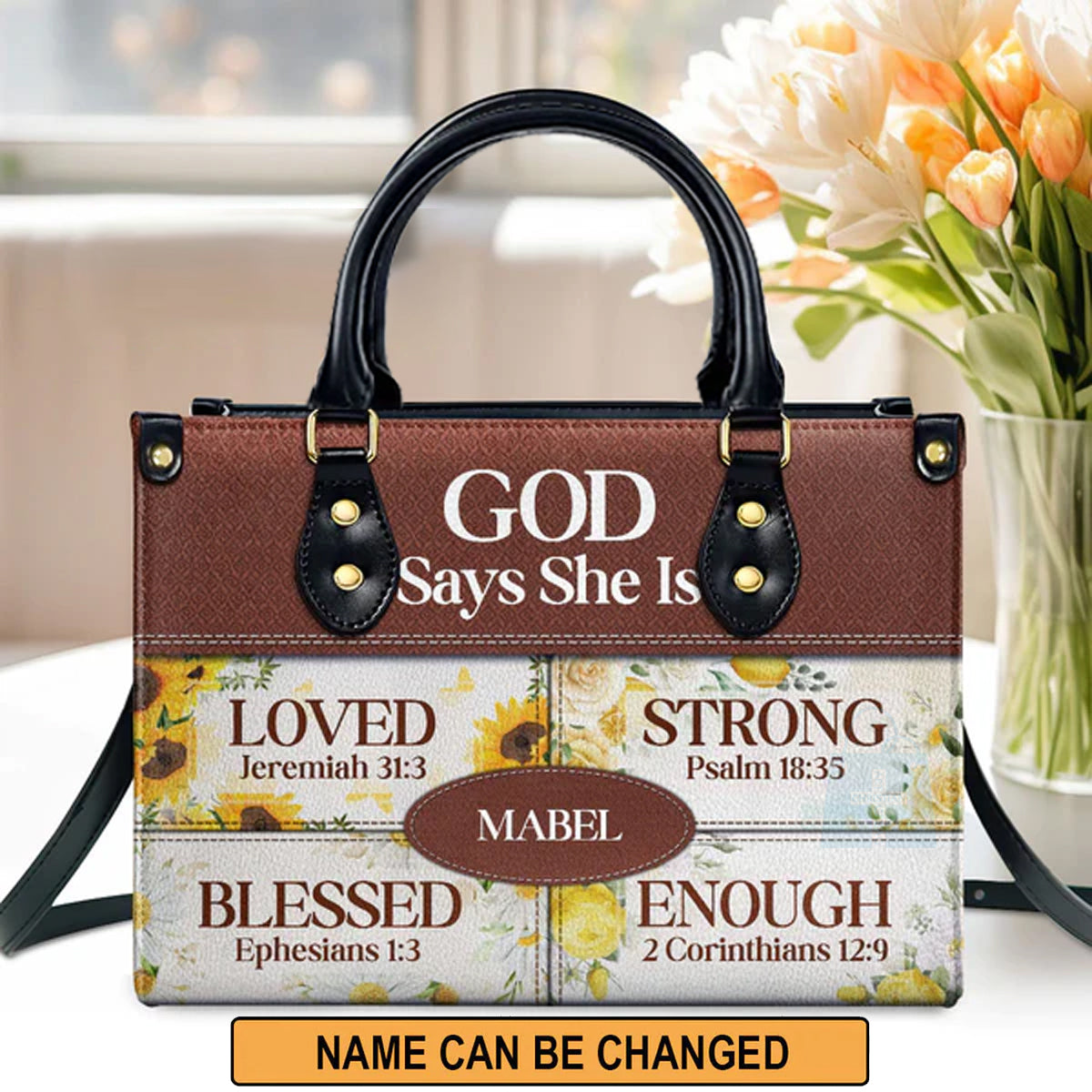 God Says She Is Personalized Leather Tote Bag