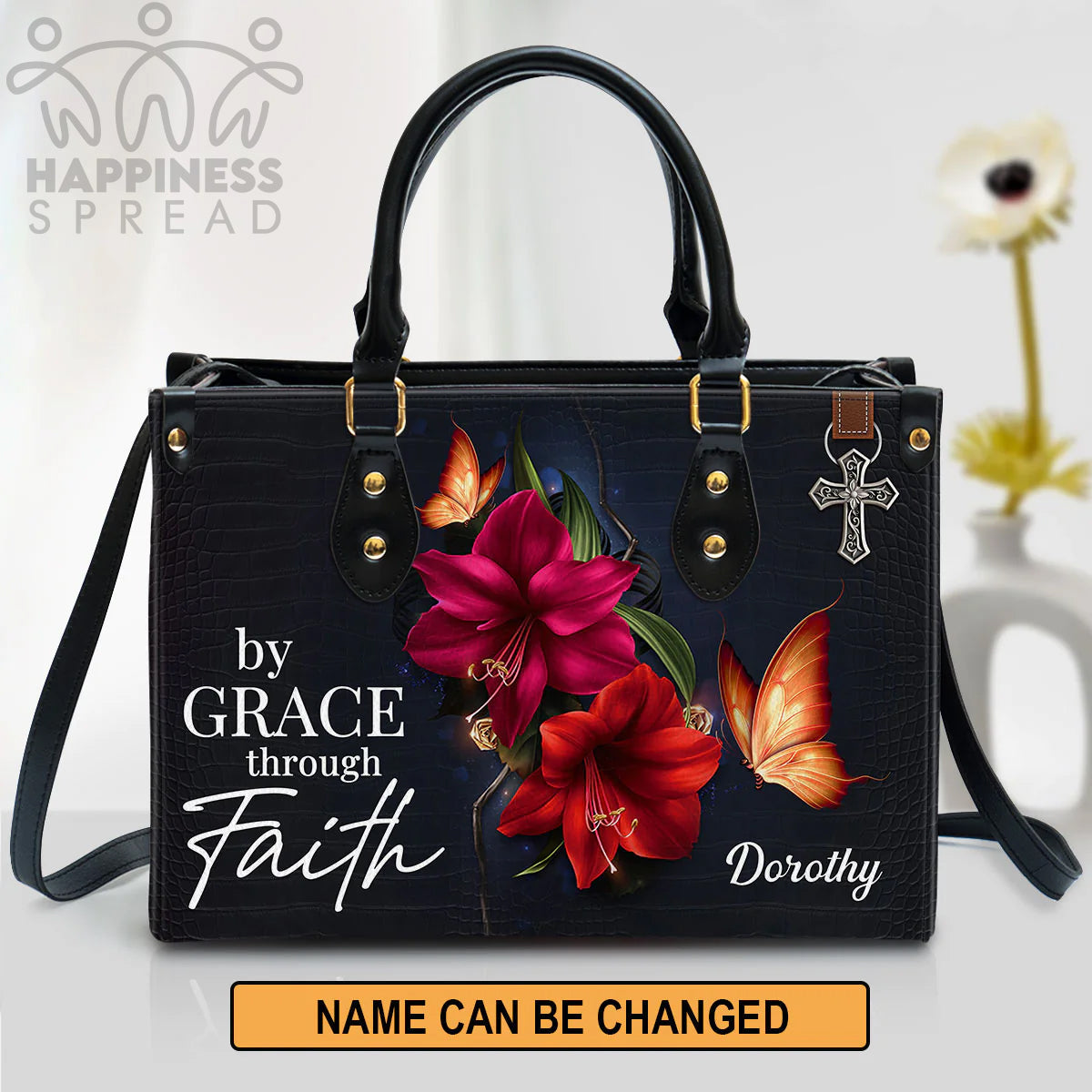 Personalized By Grace Through Faith Leather Tote