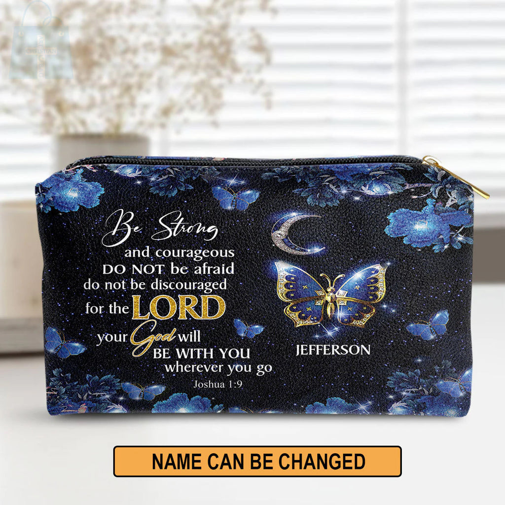 Be Strong and Courageous Leather Cosmetic Bag
