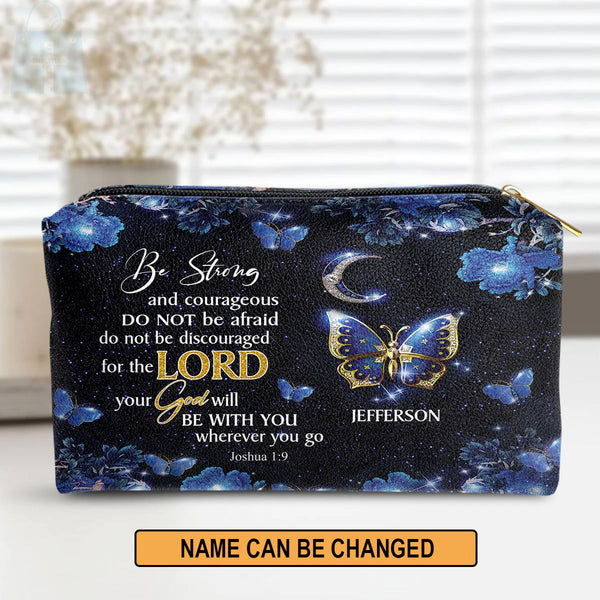 Be Strong and Courageous Leather Cosmetic Bag