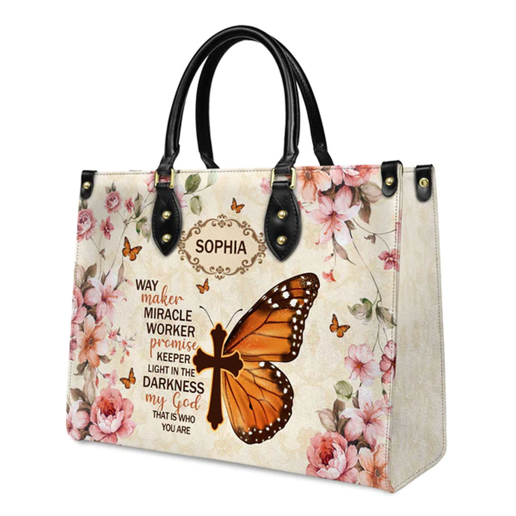 Way Maker Butterfly Floral Leather Tote Bag