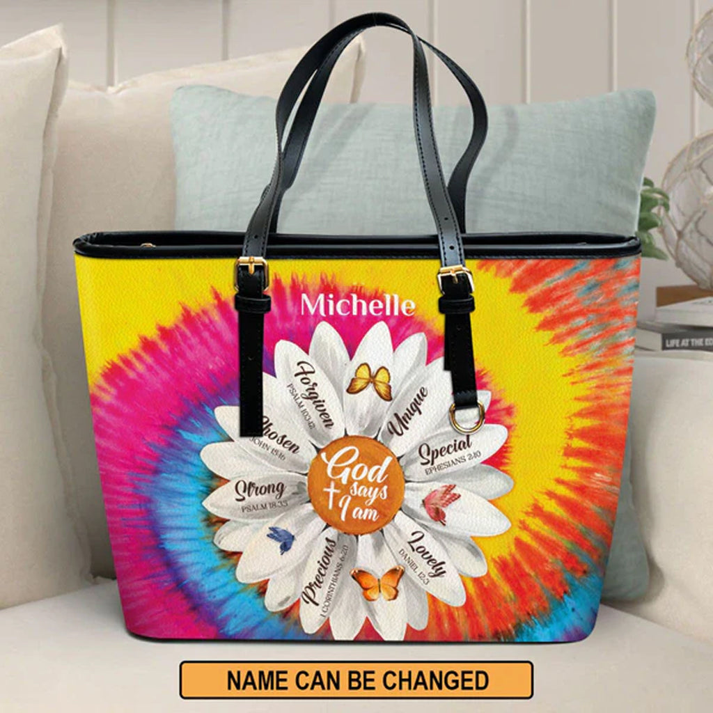 God Says You Are Personalized Leather Tote Bag
