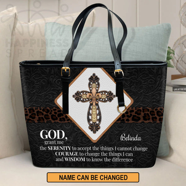 Personalized Christian Cross Leather Tote Bag