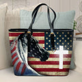 Personalized American Flag Leather Tote Bag