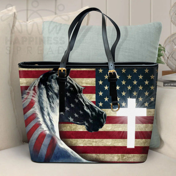 Personalized American Flag Leather Tote Bag